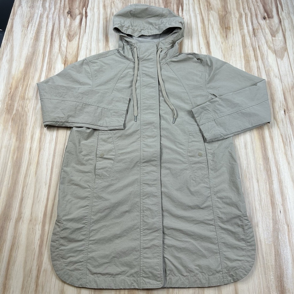 Athleta Women's Lightweight Hooded Windbreaker Jacket Beige XL Nylon Blend